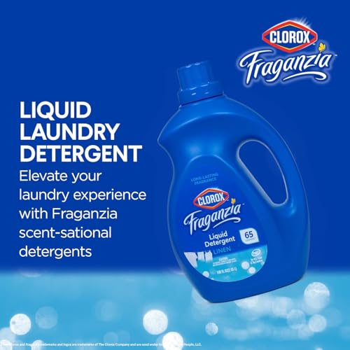 Image of Clorox Fraganzia Liquid Laundry Detergent, Linen Scent, 100 Fl Oz, 3-Pack | HE compatible, works in front and top load machines, long-lasting fragrance, 65 loads per bottle