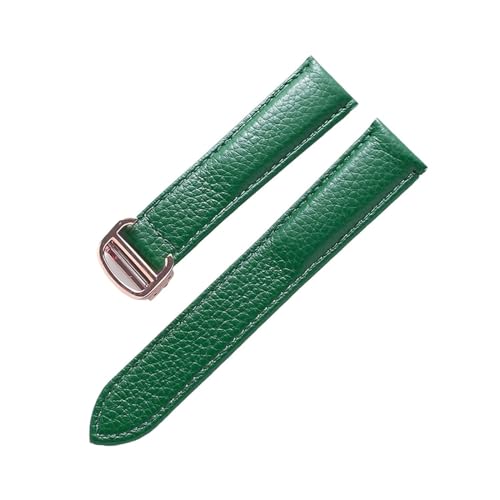 Bracelet montre en cuir litchi souple vert boucle rose 22mm pour Cartier Tank