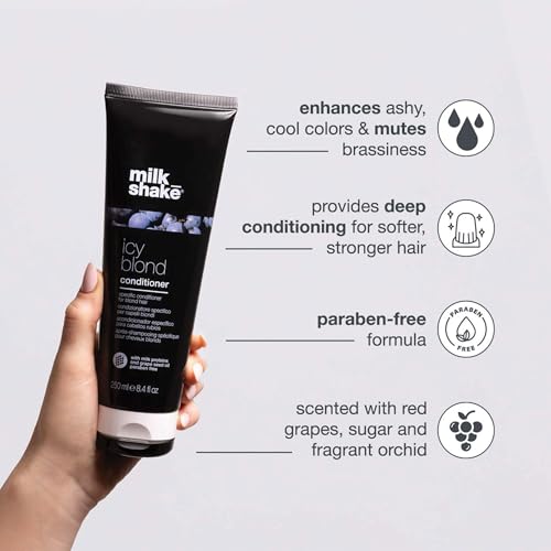 milk_shake | Icy Blond Conditioner 250 ml, Spezieller Anti-Gelb Conditioner für blondes oder gebleichtes Haar, mit schwarzem Pigment, Made in Italy
