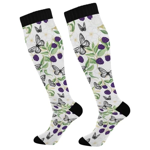 GakkiGii Butterflies & Berries Compression Socks for Women & Men – Knee High Support for Running, Nurses, Travel, Workout – 1 Pair