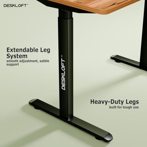 Image of Electric Standing Desk Height Adjustable Workstation, Ergonomic Sit Stand Desk with Walnut Wood Grain Desktop, Motorized Computer Desk for Home Office (Black Frame & Brown Top, 1200 x 600 mm)