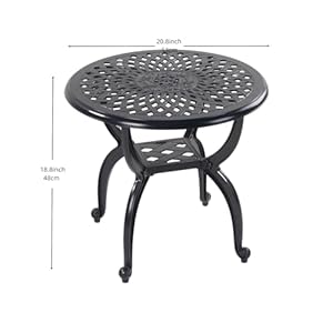 KAILI Outdoor Cast Aluminum Side Table Patio Side Table Backyard, Pool, Indoor, Easy Maintenance and Weather Resistant Coffee Table Porch Table Bistro Table (20.8round-Black) KAILI Outdoor Cast Aluminum Side Table Patio Side Table Backyard Pool Indoor Easy Maintenance and Weather Resistant Coffee Table Porch Table Bistro Table 208round Black