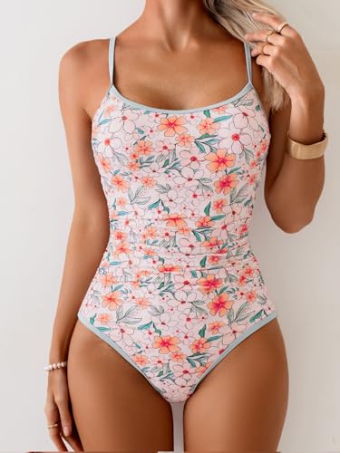 Image of Eomenie Women's One Piece Swimsuit Tummy Control Slimming Bathing Suit Color Block Spaghetti Strap 1 Piece Swim Suit Swimwear