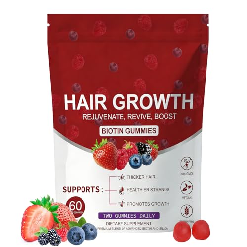 HDFREO Lumin Hair Growth Gummies Daily Hair Nourishment with Biotin Collagen & Botanical Extracts Supports Thicker Stronger & Healthier-Looking Hair Mixed Berry Flavor 60 Gummies