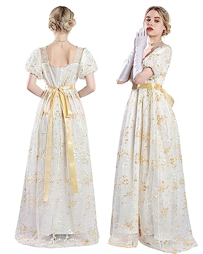 Miniatura 2 de Cr Rolecos Vestido Empire Para Mujer - Vestido Regency Para Mujer Vestido Victoriano Con Mangas Abullonadas Para Boda Y Vestido De Baile, Dorado, Xxl