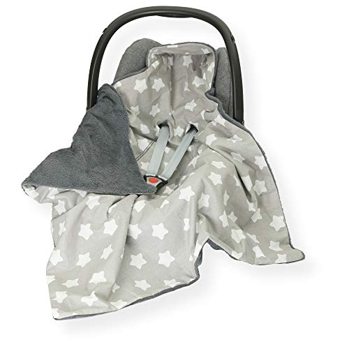 CAR SEAT Blanket/Cover/COSYTOES - FOOTMUFF Double - Sided 100 x 100cm Hooded Blanket with SEAT Belt Holes (LG Star - Grey/Grey)