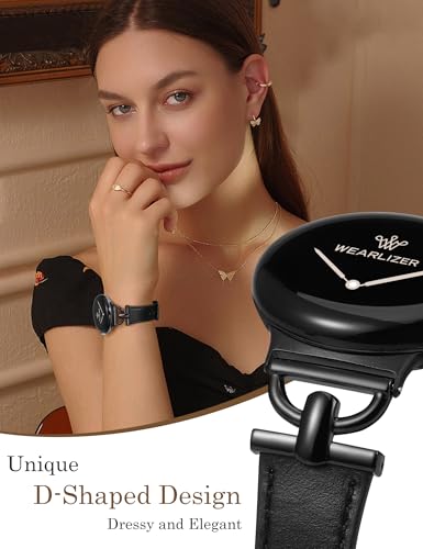Image of Wearlizer Leather Bands Compatible with Google Pixel Watch 4 /3 41mm /Pixel Watch 2 /1 Band Women, Dressy Designer Slim Leather Strap with D-Shape Metal Buckle for Pixel Smartwatch Accessories