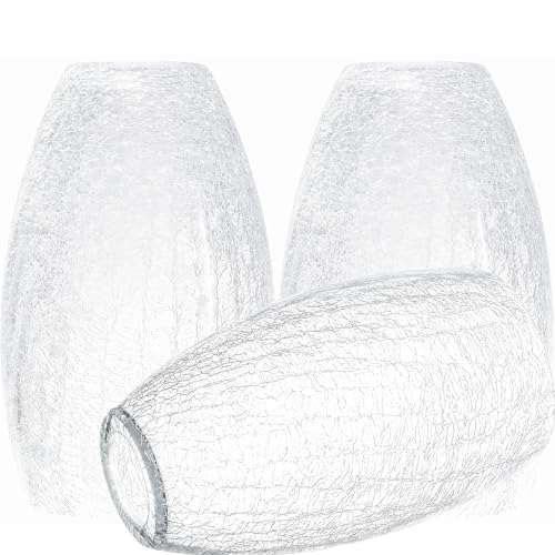 Image of GO&SO Glass Pendant Light Shades 3Pcs,7.8 inch H x 4 inch D,Clear Crackle,Oval | 1.57 inch Fitter E26 Base,Chandelier Shades for Kitchen Island,Hanging Light Shades,Hand-Blown Art Fixtures