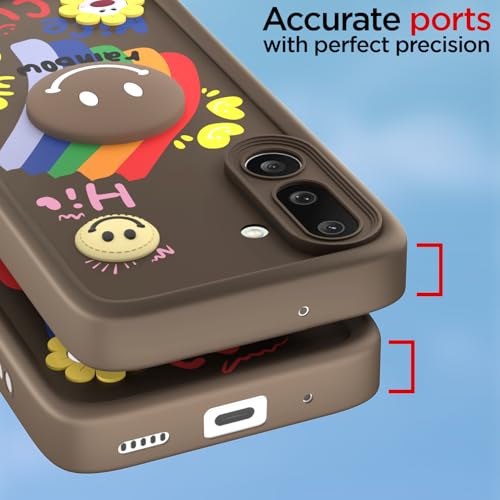 Image of Pikkme Back Cover for Samsung Galaxy M56 5G | Soft Silicone| Cute Rainbow Smile & 3D Cartoon Flower Design | Shockproof Raised Camera Protection Bumper Case (Brown)