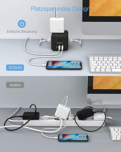 TESSAN Power Strip Cube Stekkerdoos met 3 Stopcontacten en 3 USB, Meervoudige Stekkeradapter met Schakelaar, USB… - Image 7