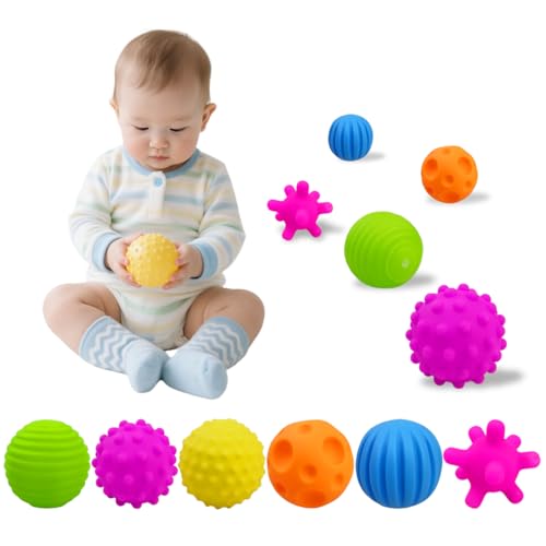JoFAN 6 Pack Textured Sensory Balls Soft Montessori Toys for Baby Toddlers Christmas Stocking Stuffers Gifts