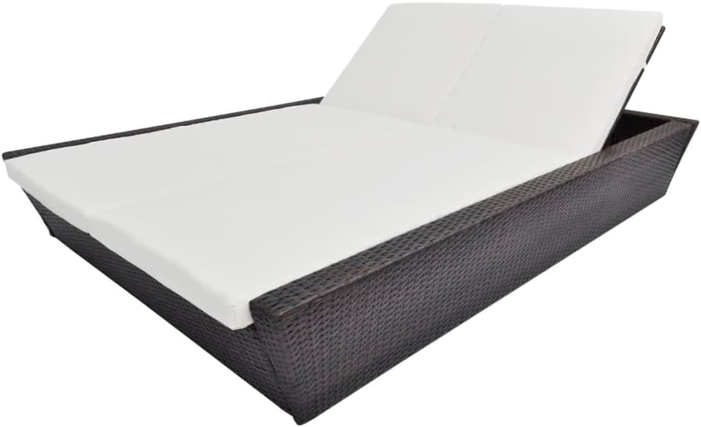 Patio Lounge Bed with Cushion,Garden Lounger Chair,Cushion Covers Washable,Backrests Separately Adjustable in 4 Different Positions,Assembly is Easy, Poly Rattan Brown