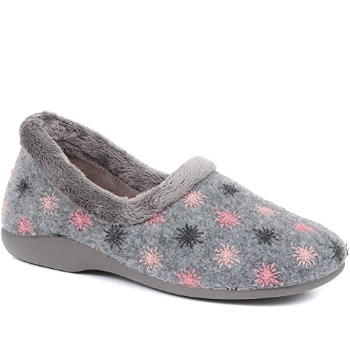 Pavers Embroidered Slippers - Grey Size 6