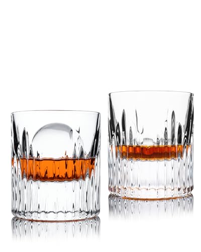 Uopsrs Thick Bottom Whiskey Glass Set of 2, 7 OZ Crystal Old Fashioned Whiskey Glasses for Home Bar, Heavy Cocktail Bourbon Glasses, for Scotch, Cocktails, Cognac, Vodka, Rum, Unique Gift for Men