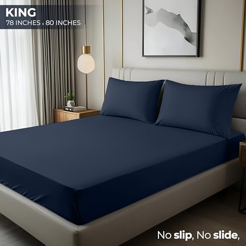 Image of Utopia Bedding King Fitted Sheet - Bottom Sheet - Deep Pocket - Soft Microfiber - Shrinkage and Fade Resistant - Easy Care -1 Fitted Sheet Only (Navy)