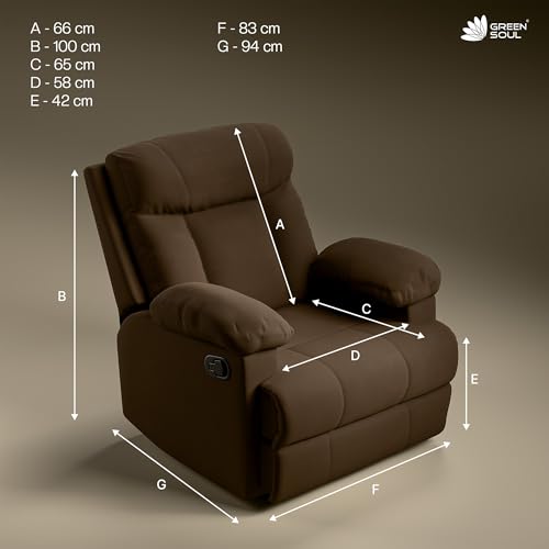 Image of Green Soul Cloud | Single Seater Manual Recliner Sofa | Ultra Soft Suede Fabric | Recline & Relax (R1) | Oversized Leg Rest & Cushioned Lumbar (Brown)
