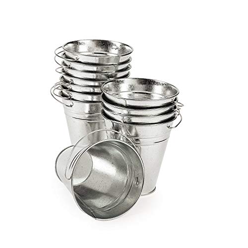 Goldenvalueable 12 Large Metal Buckets 5 Inch Galvanized Pail for Wedding Decorations, Centerpieces