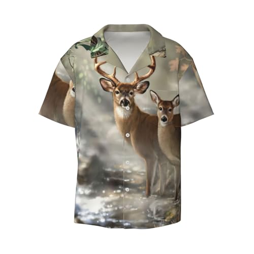 Chemise d'été homme à manches courtes imprimé cerf et camouflage avec poche