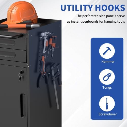 34.3" Narrow Rolling Tool Cabinet - Space-Saving Garage Storage with Lockable Door, 2 Drawers and Large Handle, Slim Metal Organizer for Tight Spaces