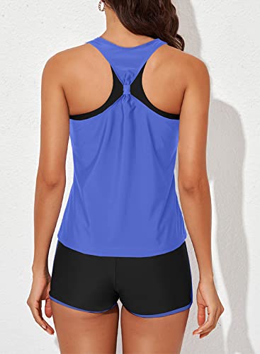 Image of Aleumdr Womens Athletic 3 Piece Tankini Swimsuits with Shorts Swim Tank Tops with Sports Bra and Boyshorts Bathing Suits