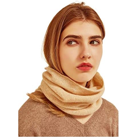Prettystern Loop Scarf 100% Cashmere Wool Plain Knit Women Neckerchief Tube Shawl beige Cover