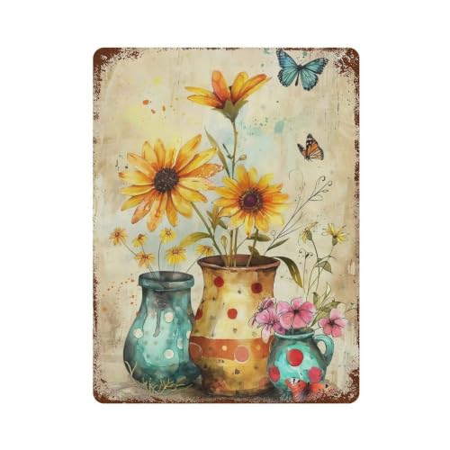 Plaque en métal vintage aquarelle fleurs déco murale rétro maison bar 40x30cm