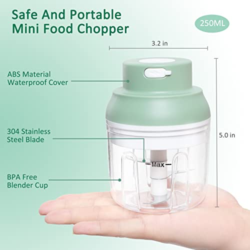 Electric Mini Garlic Chopper 2Pack - Usb Rechargeable 250Ml Food Chopper, Garlic Mincer, Portable Cordless Mini Food Processor For Onion, Ginger, Chili, Vegetables, Meat, Baby Food (Green+White) #TOP3