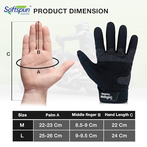 Image of SOFTSPUN Essentials Motorcycle Riding Gloves for Men & Women | Touchscreen Bike Gloves with Hard Knuckle Protection | Breathable Anti-Slip Sports Safety Gear for Biking, Cycling & Racing (Medium)