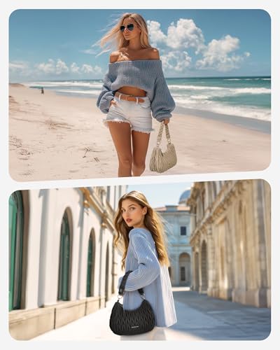 BAGSMART Small Shoulder Bags for Women, Puffy Cute Purses for Women with Woven Top-Handle, Quilted Crescent Hobo Handbag2