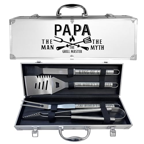 Papa Gifts, Papa Gifts from Grandkids Fathers Day Heavy Duty Grilling Accessories Kit for Backyard BBQ, Thick Stainless Steel Grill Utensils with Non-Slip Handle Tool Grilling Gift for Man on Birthday