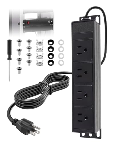 10 Inch Rack PDU 4 Rear Outlets 15A Overload Switch 1U Rackmount Power Strip for 10 Mini Server Network Cabinet Rack Self 6ft Cable