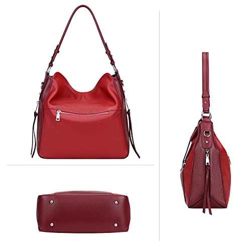 Over Earth Hobo Purses And Handbags For Women Genuine Leather Shoulder Bag Crossbody Purse(O171E Red/Purplish Red) #TOP3