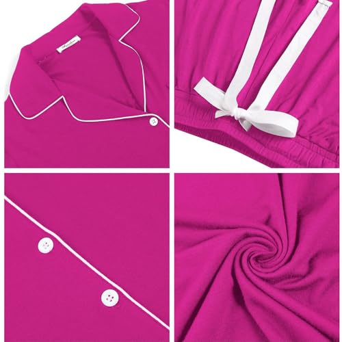 Image of Pjmlifecoco Women's Modal Pajama Set Short Sleeve Button Down Two Piece Soft Sleepwear with Shorts Loungewear S-XXL
