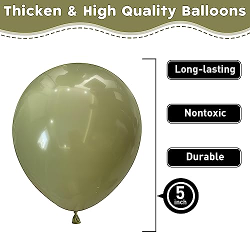 Image of Avocado Green Balloons 60pcs 5inch Olive Green Balloon for Balloon Garland Arch 5'' Round Mini Sage Green Latex Balloon for Kids Birthday Party Decoration DIY Jungle Safari Graduation Christmas