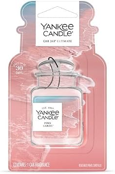 Yankee Candle Car Jar Ultimate Air Freshener, Hanging Car Freshener, Long Lasting Car Fragrance, Pink Sands (Pack of 4)