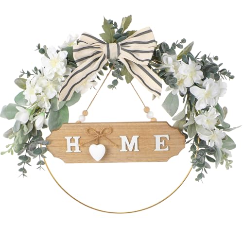 Home Wreaths for Front Door - 12 Inch Hanging Wooden