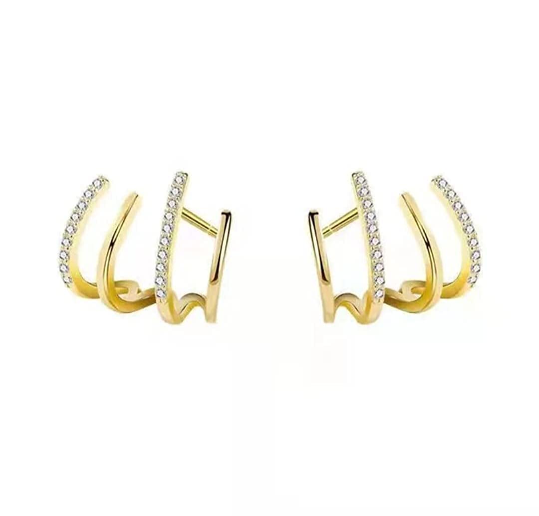 Arzonai Needle Luxury Trendy Minimalist Dainty Tiny Ear Cuff Piercing Studs Earrings for Women & Girls (Gold) (B0C1W2WTCD) Amazon Price History, Amazon Price Tracker