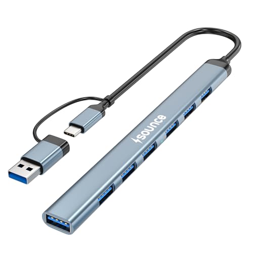 Sounce 7-in-1 USB + Type C Multiport Hub | High-Speed USB 3.0 (5Gbps) | Lightweight Aluminum Body | Universal Compatibility for Laptops, Smartphones, Tablets & PCs