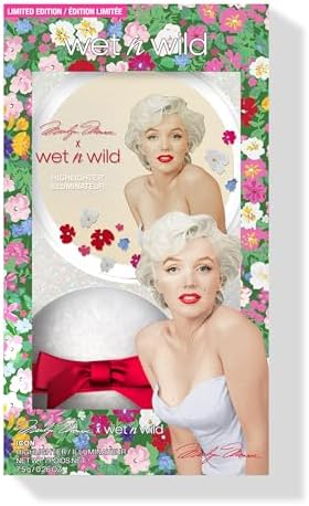 wet n wild Marilyn Monroe Icon Highlighter, Ultra-Reflective Luminous Powder, Buildable Glow with Iridescent Pearls, Includes Sponge, Cruelty-Free – Cool Champagne