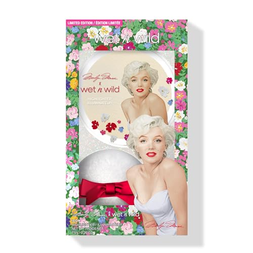 wet n wild Marilyn Monroe Icon Highlighter, Ultra-Reflective Luminous Powder, Buildable Glow with Iridescent Pearls, Includes Sponge, Cruelty-Free – Cool Champagne