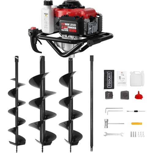 Image of 78CC Gas Powered Post Hole Digger, 4 Stroke Auger with 6&8 Inch Bits | 4-stroke engine, no gas-oil mix! 78CC powerful motor, quieter than 2-stroke. Includes 6 inch&8 inch auger bits + extension rod