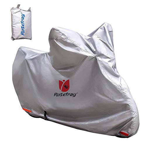 Rosefray バイク カバー 3L-4L 240cmまで対応 スマートサイズ 高機能 撥水 UVカット 210D 厚手 バイクカバー 大型 車体カバー 収納バッグ付（ シルバー）