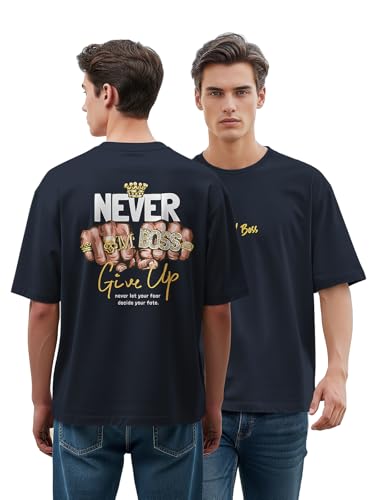 Image of BULLMER Peach Trendy Front Printed oversized Round Neck T-shirt for men