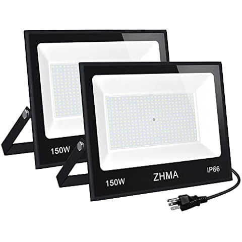 ZHMA 2 Pack 150W Led Flood Lights Outdoor, 12000LM Super Bright Work Light, IP66 Waterproof, 6500K Daylight White, Outdoor FloodLights for Backyard,Playground,Basketball Court Cover