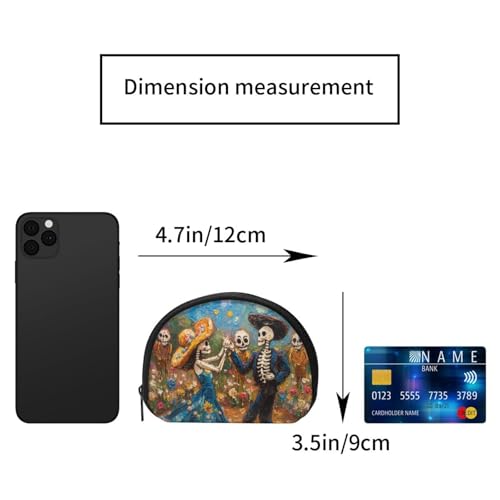 Portable Coin Purse Romantic-Skeletons-Marigold Mini Zippered Money Pouch Card Holder2