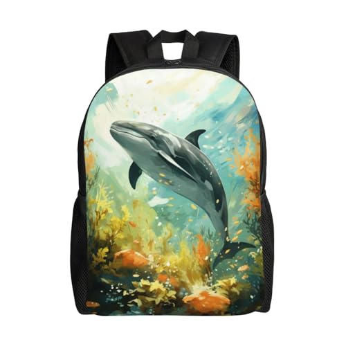 16In Travel Backpack Dolphin Ocean Sea Life Casual Daypack for Outdoor Enthusiasts, Business Men & Women, Travel Ready Design