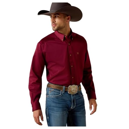 Ariat Male Solid Twill Classic Fit Shirt Burgundy Medium