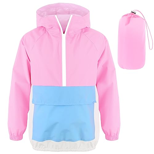 Image of MODAFANS Girls Boys Rain Jacket Lightweight Waterproof Packable Hooded Half zip RainCoats Windbreaker for Outdoor 4-13Year