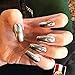 MISUD Coffin Fake Nails Full Cover Silver Gorgeous Magic Metallic Mirror Press-on Nails Chrome Art Flase Nails for Ballerina and Office Lady