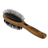 Bamboo Groom Combo Brush with Bristles & Stainless Steel Pins for Pets, Large